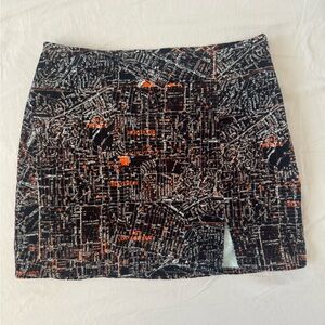 Black and Orange Graphic Mini Skirt